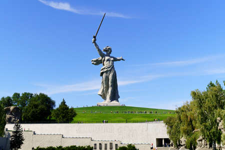Volgograd, Russia-September 16, 2021: Memorial complex on the Mamayev Hill and the monument...