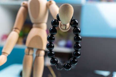 Natural stone jewelry bracelets. Lucky bracelet. Handmade bead bracelet, bracelet made of stone round.の写真素材