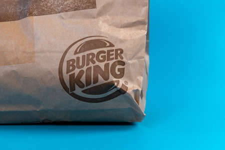 Tyumen, Russia-January 23, 2022: Burger King fast food restaurant . Blue Backgroundのeditorial素材