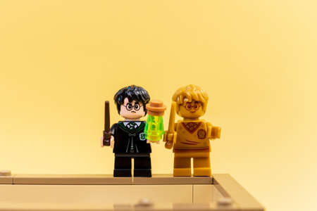 Tyumen, Russia-January 12, 2022: Harry Potter and Harry Potter Anniversary 20 years minifigures...