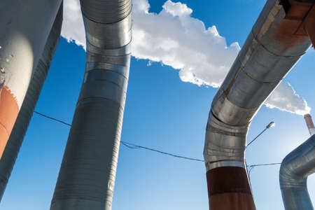 The system of thermal communications in the form of metal pipes and. Winter timeの写真素材