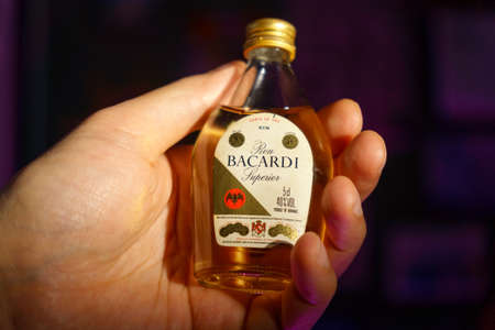 Tyumen, Russia-March 30, 2022: Bottle of Bacardi rum superior a product spirits company in the world, Bermuda.のeditorial素材