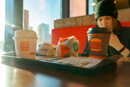 Tyumen, Russia-February 02, 2022: Burger King fast food restaurant logo. fast food restaurant