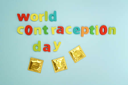 World Contraception Day. September 26. Flat lay. Safe sex and reproductive health concept