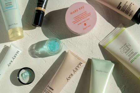Tyumen, Russia-July 19, 2022: Skin care products from the company Mary Kay, Timewiseの写真素材