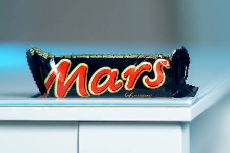 Tyumen, Russia-October 14, 2022: Mars chocolate bar, produced by Mars, Incorporated Selective focusのeditorial素材