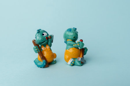 Tyumen, Russia-February 15, 2023: Kinder surprise toy dinosaurs. Collection of kinder surprise toys.