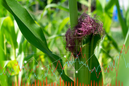agricultural industry. Growing corn plants, graph, diagram, development and success. Eco and...