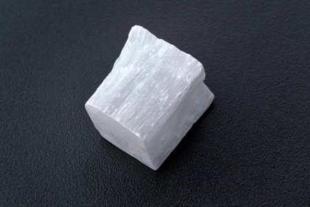 White selenite, variety of the mineral gypsum, zen meditation stones, black backgroundの写真素材