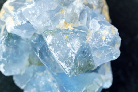 Celestine Crystal Stone macro mineral gemstone. Natural Azure rough crystalsの写真素材