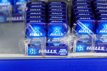 Tyumen, Russia-March 17, 2023: Halls is the brand name of a popular mentholated cough drop....