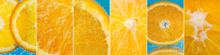 Banner showcasing a collage of fruit oranges that are ripe and overflowing with juice.の写真素材