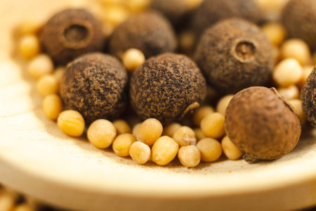 Indian spices, dried black mustard seeds. close up. selective focus