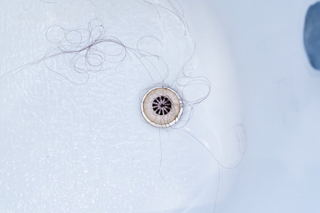 Hair loss in the sink,on white background. Health care, medical concept.の写真素材