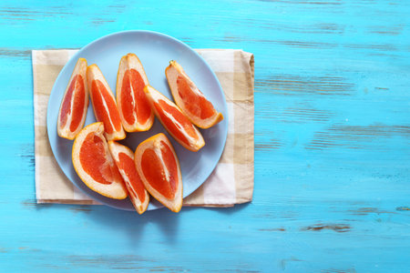 Cutting Grapefruit, flat lay. The Concept Of Healthy Eating. copy spaceの写真素材
