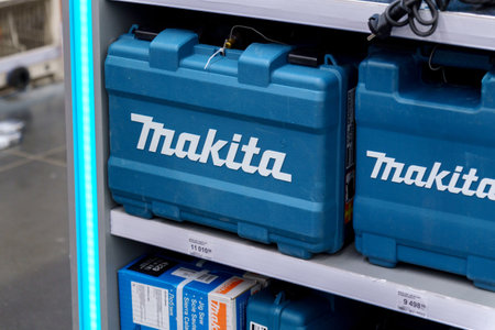 Tyumen, Russia-May 05, 2023: Makita tools box in german supermarket. Makita Corporation it is based...