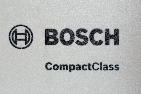 Tyumen, Russia-June 14, 2023: Bosch logo close up macro. Robert Bosch GmbH is a German multinational engineering and technology companyのeditorial素材