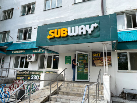 Tyumen, Russia-July 22, 2023: Subway Restaurant. It is one of the fastest growing franchises in the world.のeditorial素材