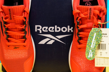 Tyumen, Russia-August 03, 2023: Stylish Red Reebok sneakers for running. Model Nanoflex TR 2.0のeditorial素材