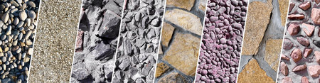 Stone wall with different stones. Texture, various natural stones, collage