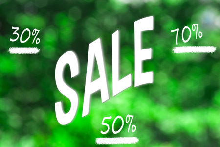 Text sale on light green background. Can be used for web banners, wallpaper, flyers, voucher discountの写真素材