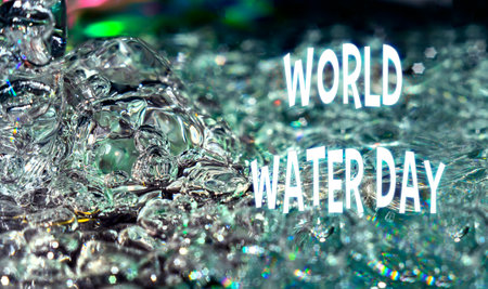 World Water Day text overlaid, emphasizing the importance of water conservation.の写真素材