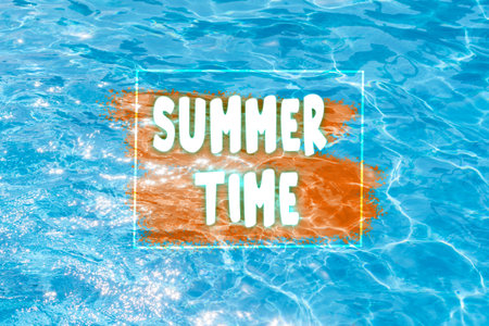 Summer Time, A Warm Invitation Above Sparkling Pool Waters in Bright Sunshineの写真素材