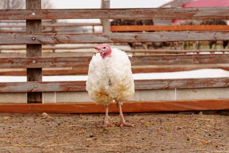 Turkey in the village selective focus. Poultry farm, suburban wildlifeの写真素材