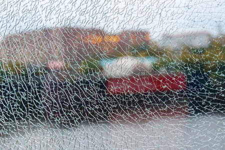A shattered glass texture beautifully blurs the vibrant colors of the garden beyond, capturing a...