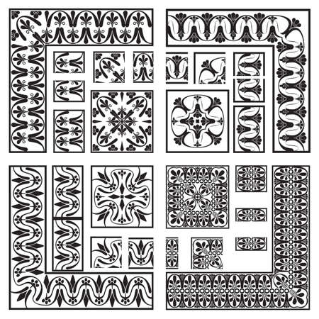 Seamless borders in Greek style. Pattern brushes is redy with side tile, outer and inner corner tile, start and end tile.のイラスト素材