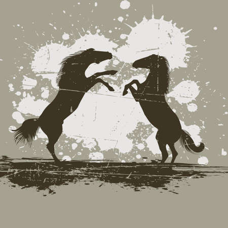 Two horses fighting, against grunge backgroundのイラスト素材