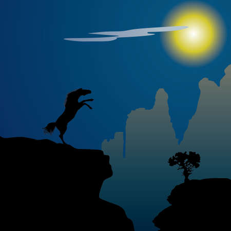 Horse in the cliff at fool moonのイラスト素材