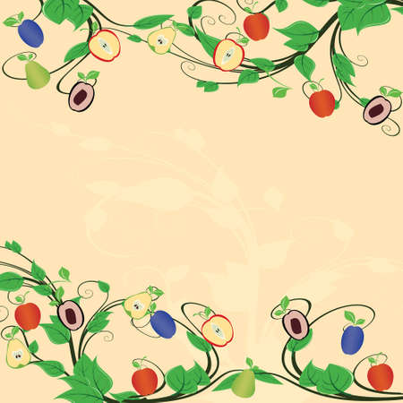 Mixed fruit background with plums, apples and pearsのイラスト素材