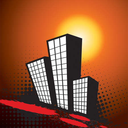 Urban Landscapes in sunset over grunge backgroundのイラスト素材