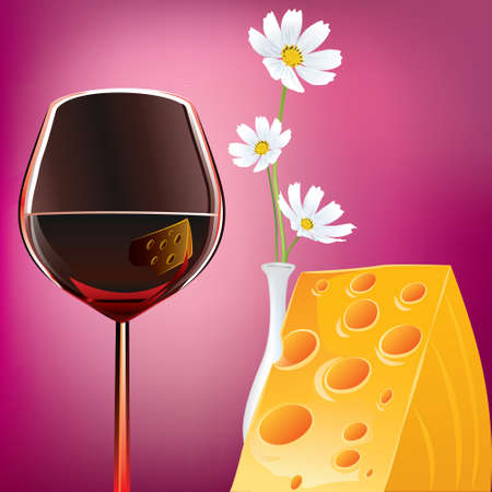 Wine Cheese and Margaretas against red backgroundのイラスト素材
