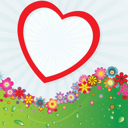 Flower background with heart frameのイラスト素材