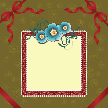 Square frame with bows and flowers.のイラスト素材