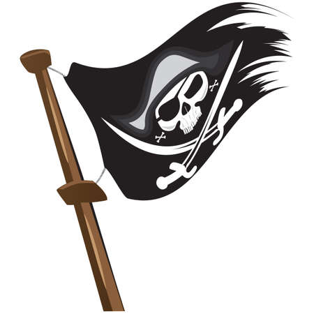 Black pirate flag at mast.のイラスト素材