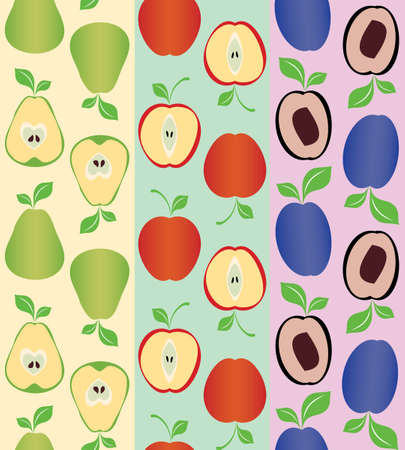Semless fruit design with apple, plum and pearのイラスト素材