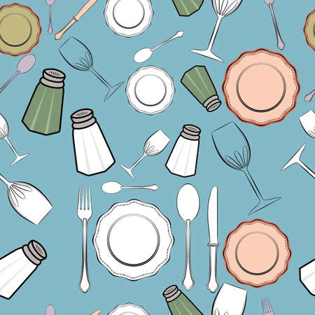 Retro seamless pattern on blue backgroundのイラスト素材