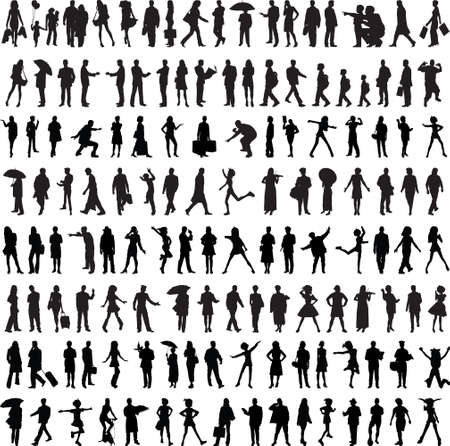 Common people silhouette isolated on whiteのイラスト素材