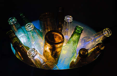 Bunch of glass bottles ready to be recycledの写真素材