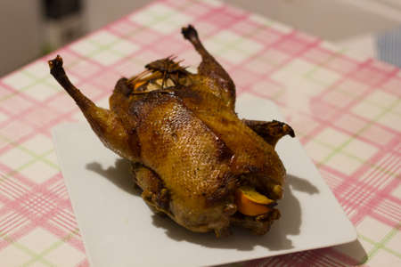duck baked with orangesの写真素材