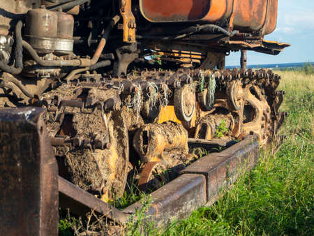 close-up of a dirty tractor track. Rural equipmentの写真素材