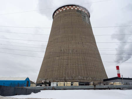 view of the thermal power plant. Cooling towers. Heat production for housing heatingのeditorial素材