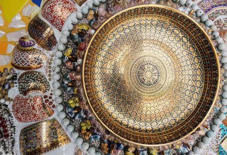 PHETCHABUN ,THAILAND : Circular ceramic pattern background on wall in Wat Phasornkaew, 2015 in Phetchabun, Thailandのeditorial素材