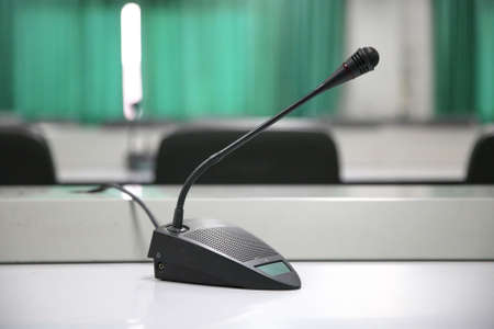 microphone in empty mitting roomの写真素材