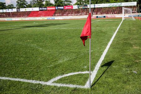 Flagstaff corner kick at Football field.のeditorial素材