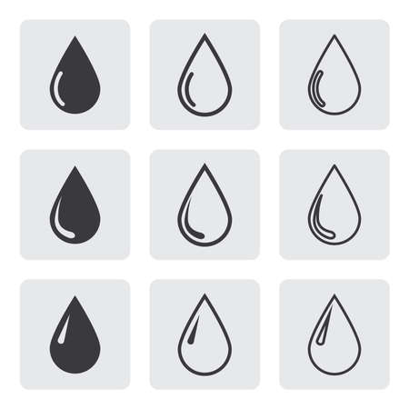 Vector black drop icons set on white backgroundのイラスト素材