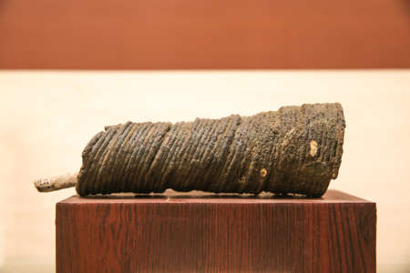 bronze bracelets with human bone., at Khonkaen museum Thailand.のeditorial素材